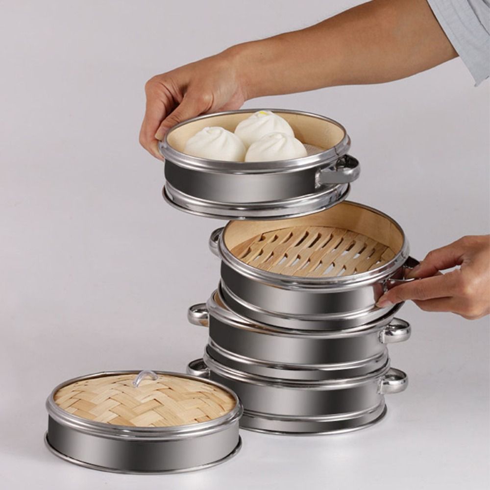 Bao Steamer Bamboo - Yuvarlak Dim Sum Pişirme Aracı Paslanmaz
